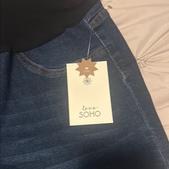 Soho High Waist Black and Blue Maternity Shorts - Picture 2 of 4